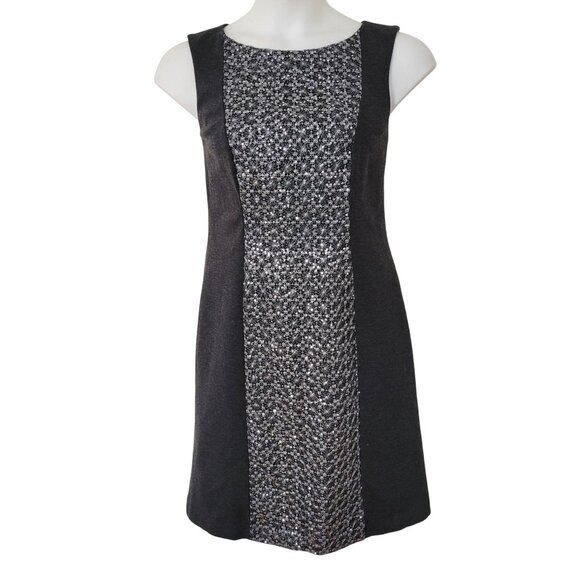 Chicos 2 Heather Grey Sequin Panel TALIA Sheath Sleeveless Dress L 12 - Picture 2 of 6